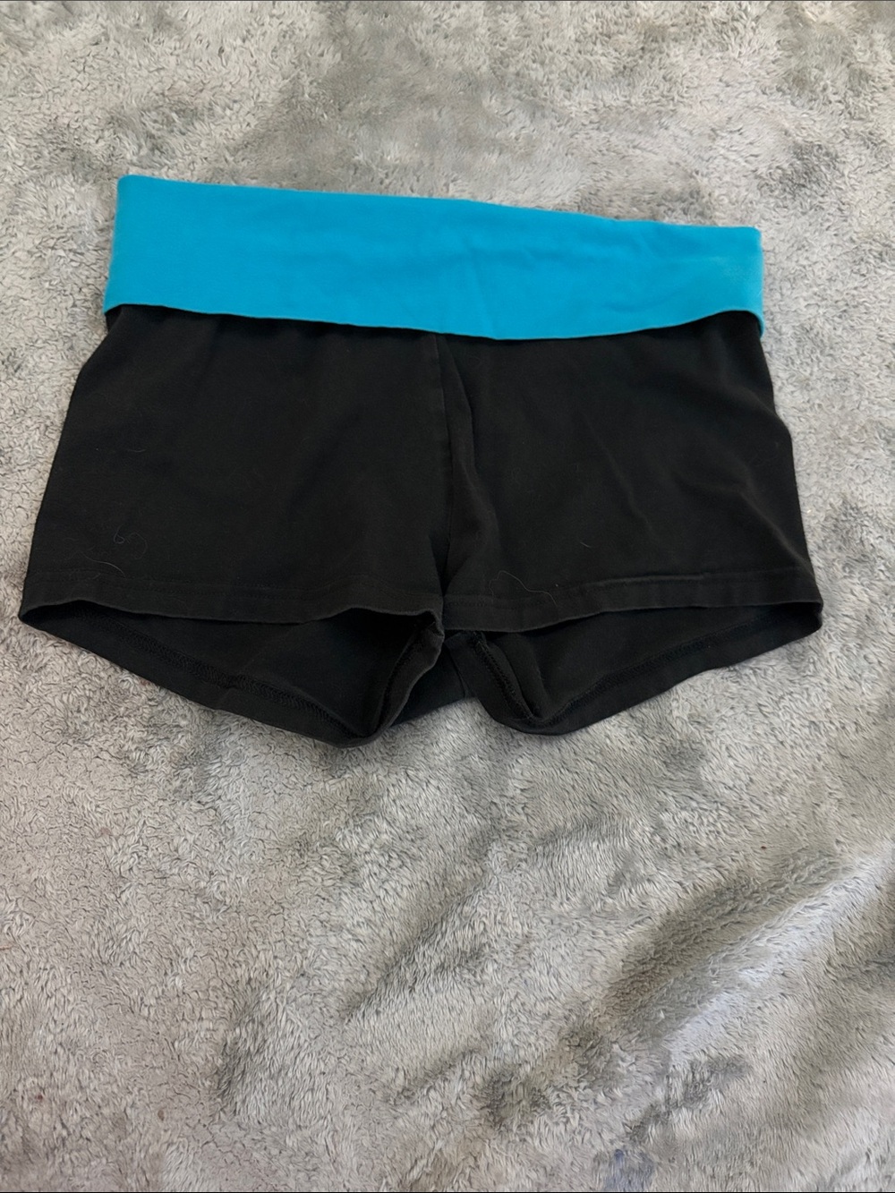 aerie Black Bike Shorts with Bright Teal Waistband